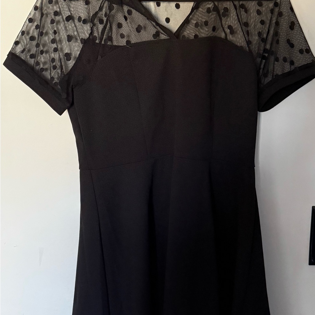 Shein Black Dress With Sheer Polka Dot Detail